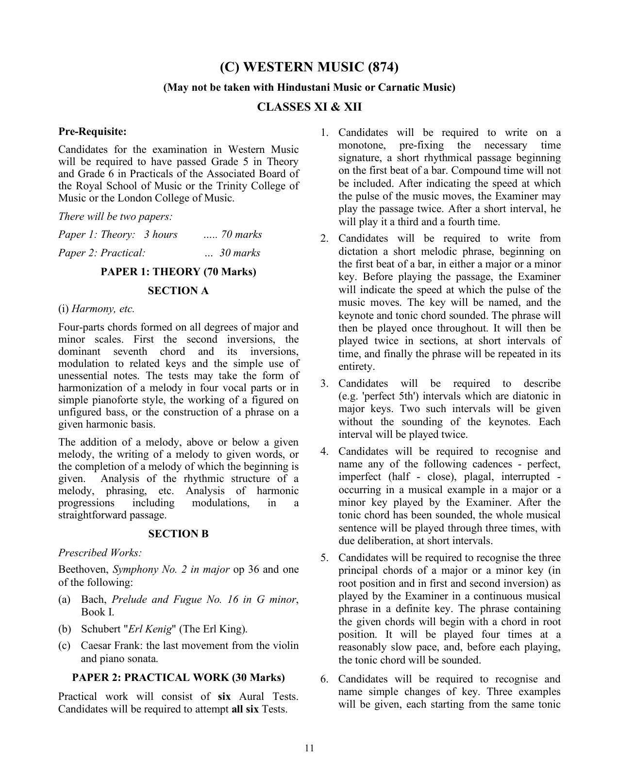 ISC Class XI & XII Music 2025 Syllabus - Page 11