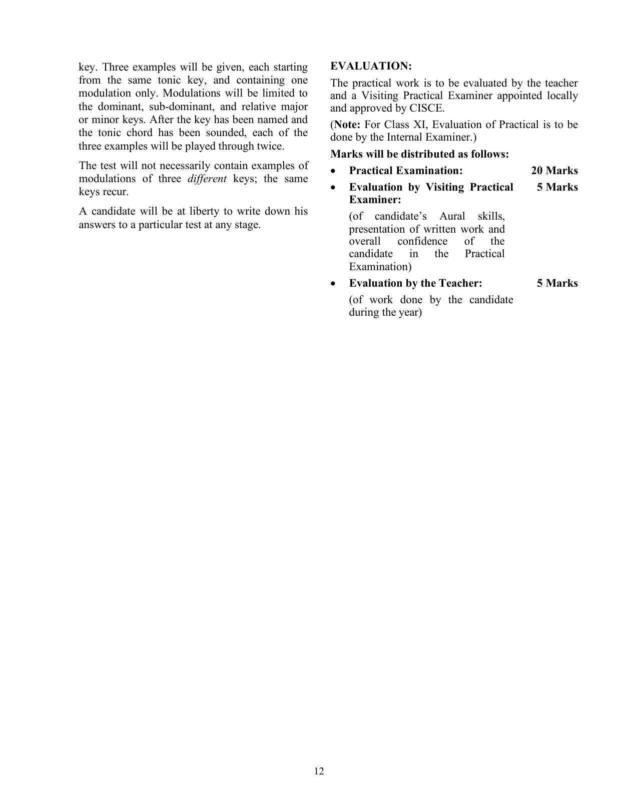 ISC Class XI & XII Music 2025 Syllabus - Page 12