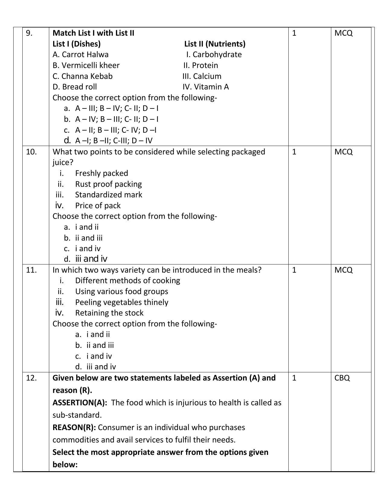 CBSE Class 10 Home Science Sample Paper 2024 - Page 3
