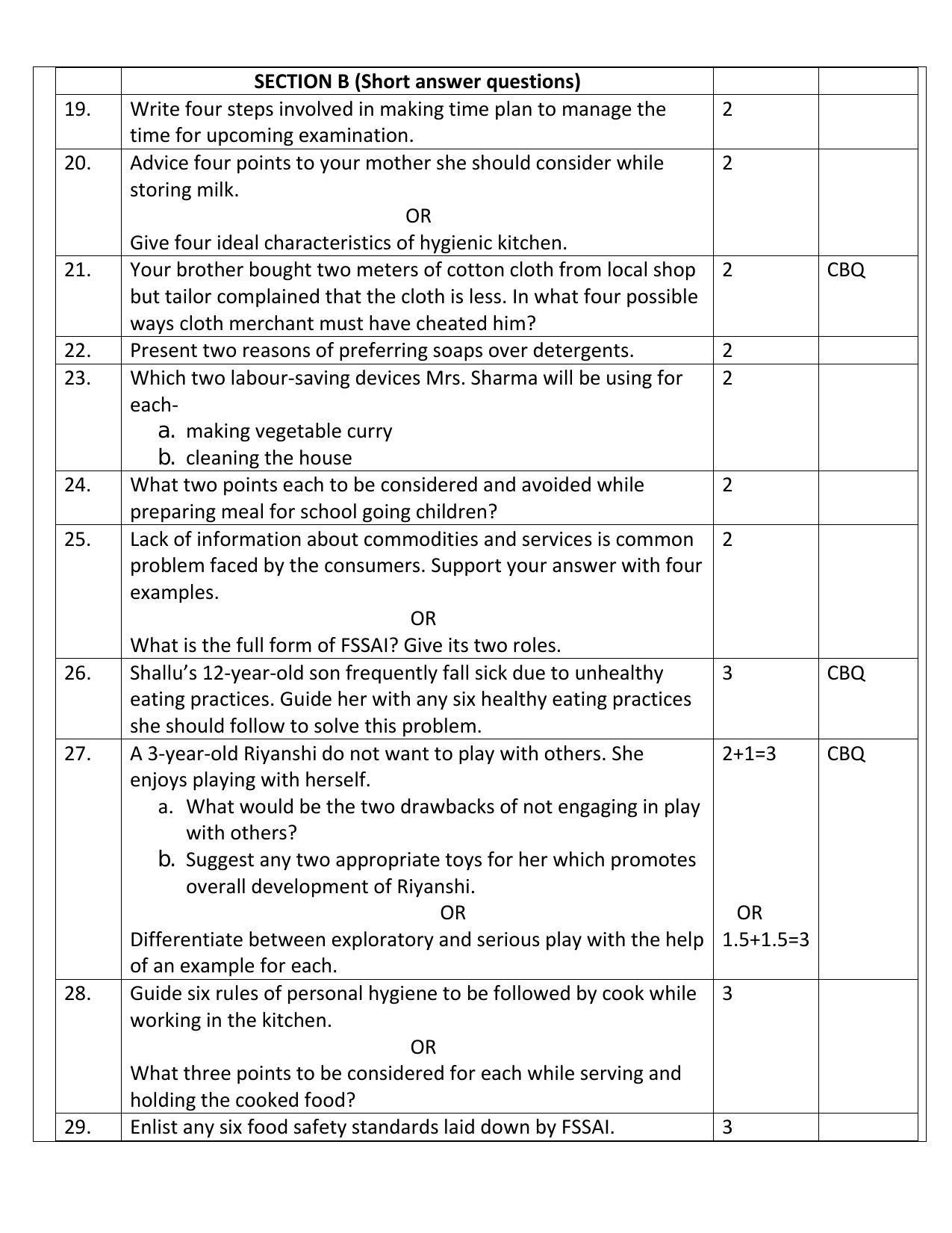 CBSE Class 10 Home Science Sample Paper 2024 - Page 6
