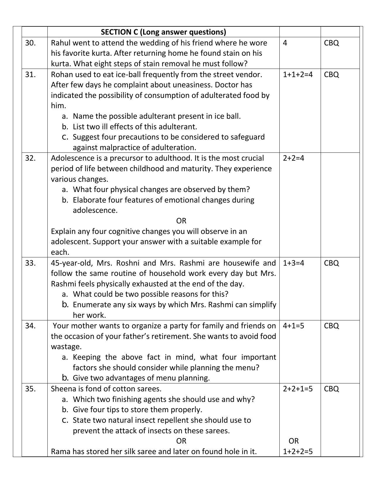 CBSE Class 10 Home Science Sample Paper 2024 - Page 7