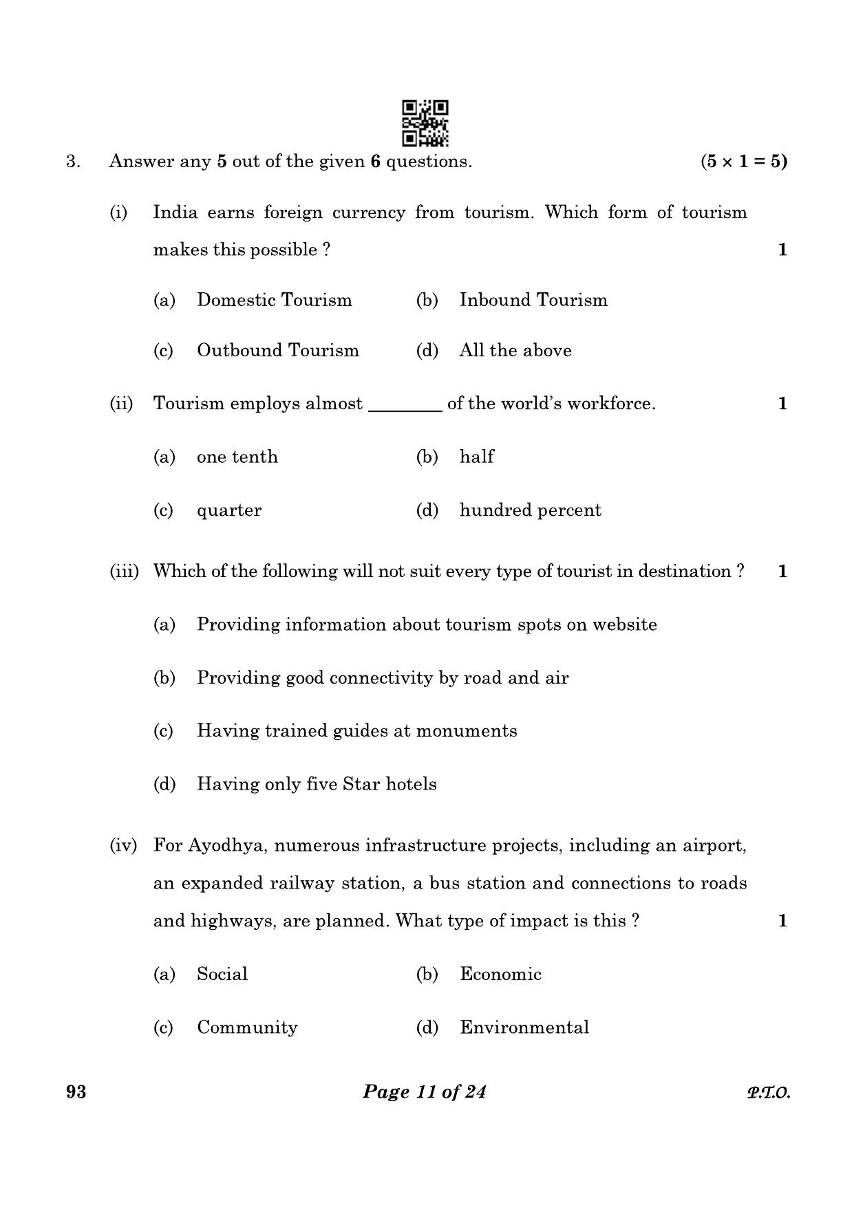 CBSE Class 10 93 Introduction To Tourism 2023 Question Paper - Page 11