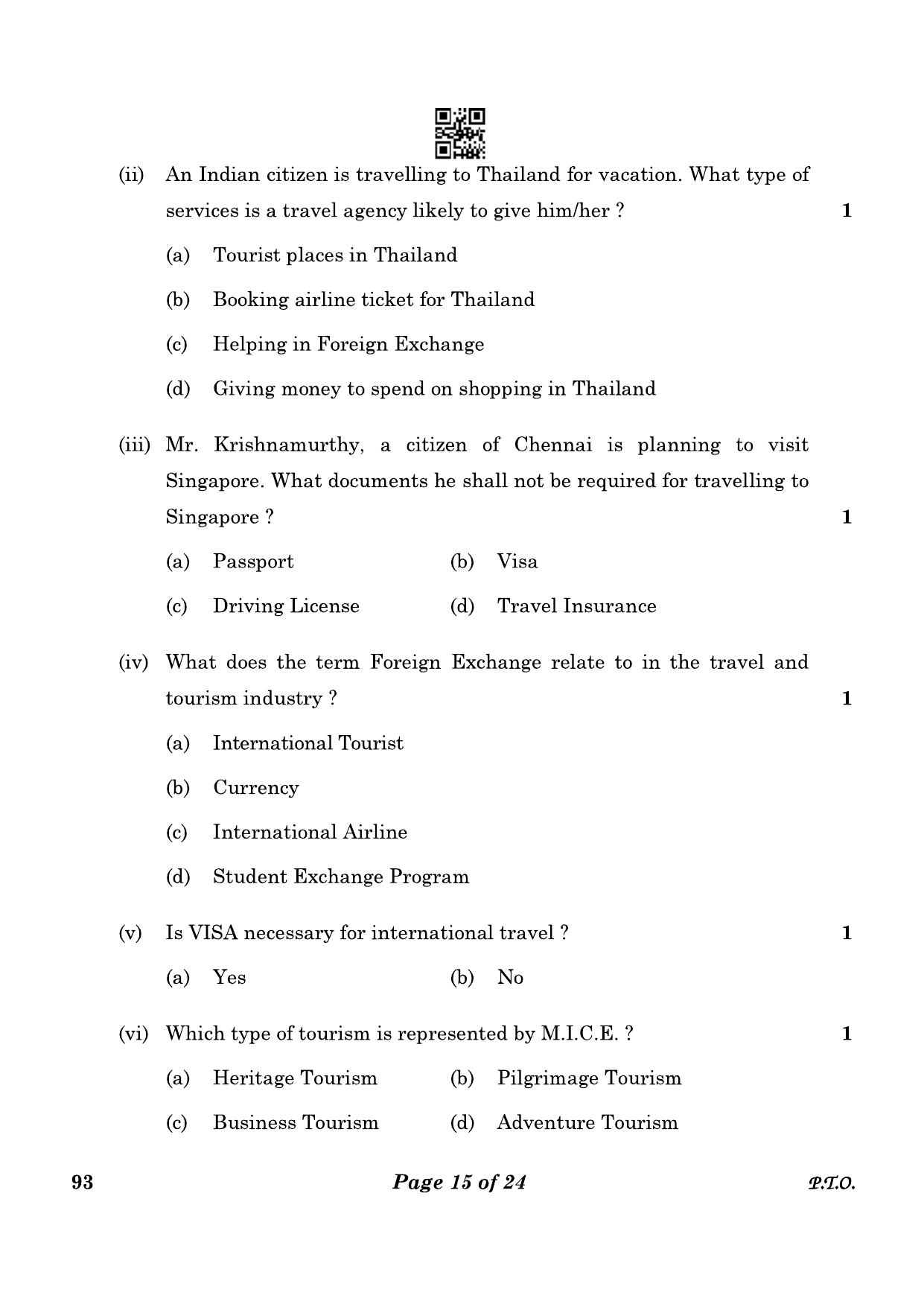 CBSE Class 10 93 Introduction To Tourism 2023 Question Paper - Page 15