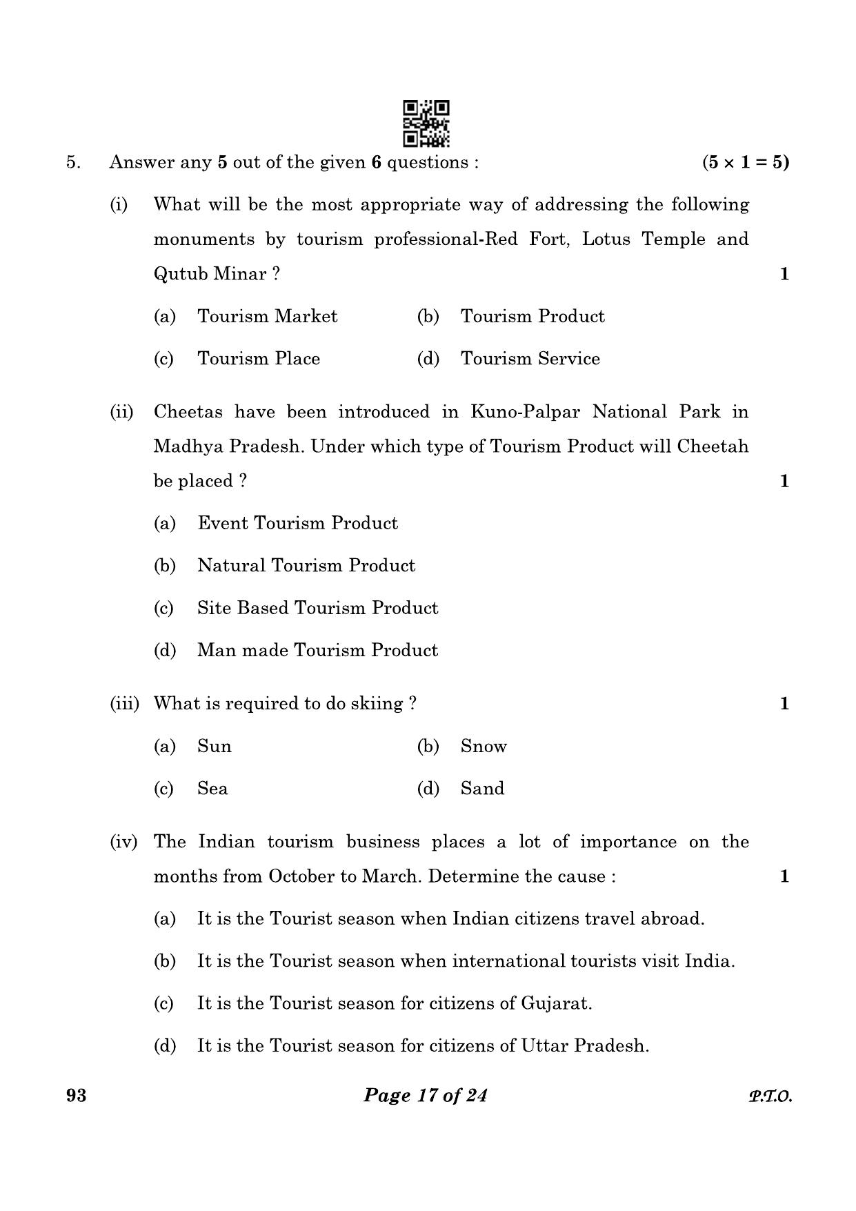 CBSE Class 10 93 Introduction To Tourism 2023 Question Paper - Page 17