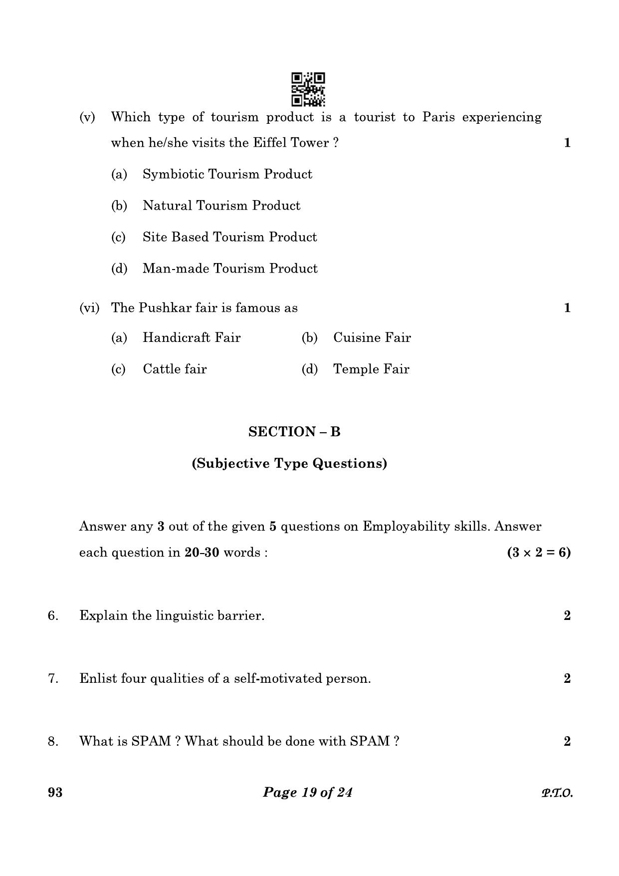 CBSE Class 10 93 Introduction To Tourism 2023 Question Paper - Page 19