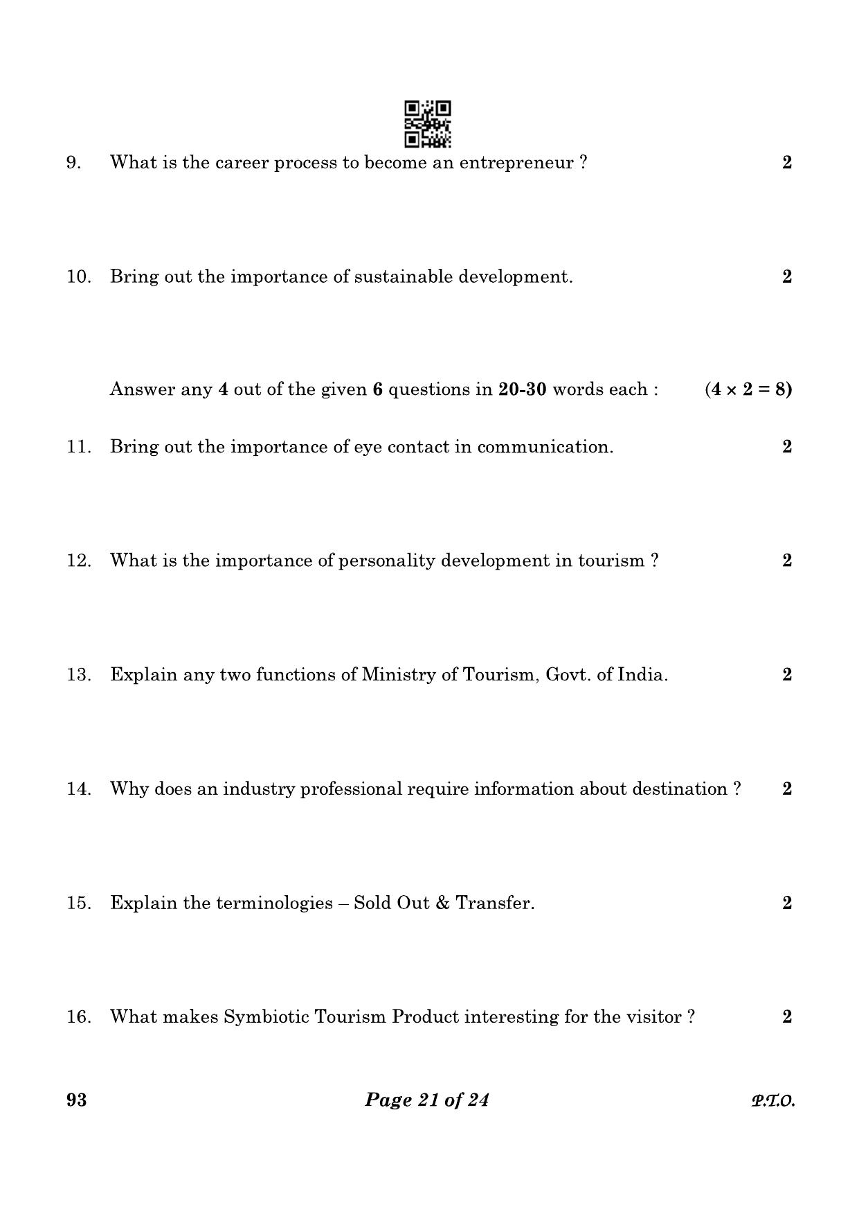 CBSE Class 10 93 Introduction To Tourism 2023 Question Paper - Page 21