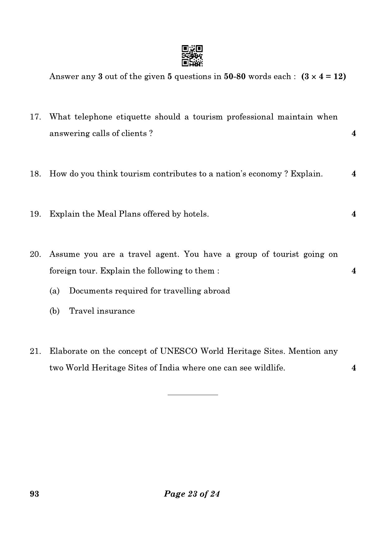 CBSE Class 10 93 Introduction To Tourism 2023 Question Paper - Page 23