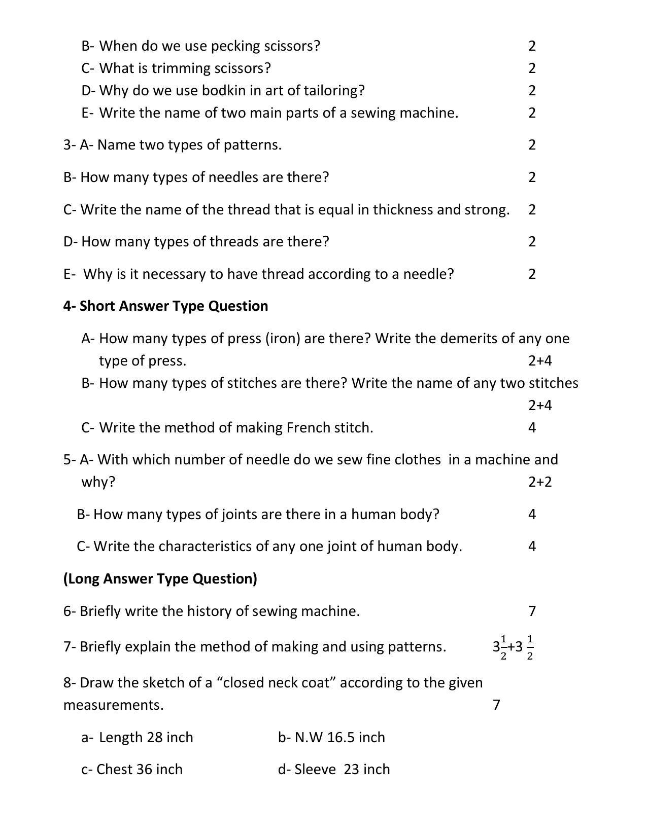 UP Board Class 12 Silai Model Papers 2023 - Page 2