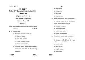 Sarguja University Question Paper July-2022 :  M.Sc. Chemistry (Second Sem.)Organic Synthesis 1 Paper 1