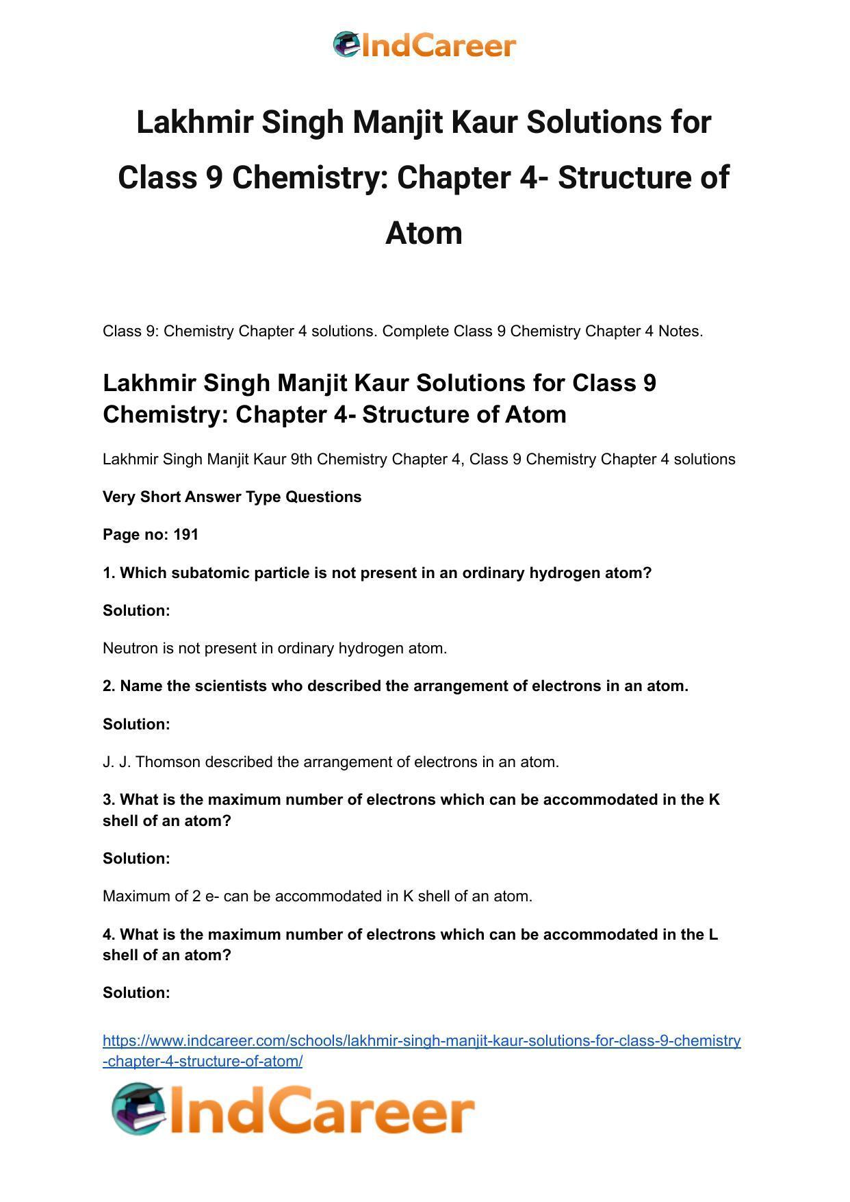 Lakhmir Singh Manjit Kaur Solutions for Class 9 Chemistry: Chapter 4- Structure of Atom - Page 2