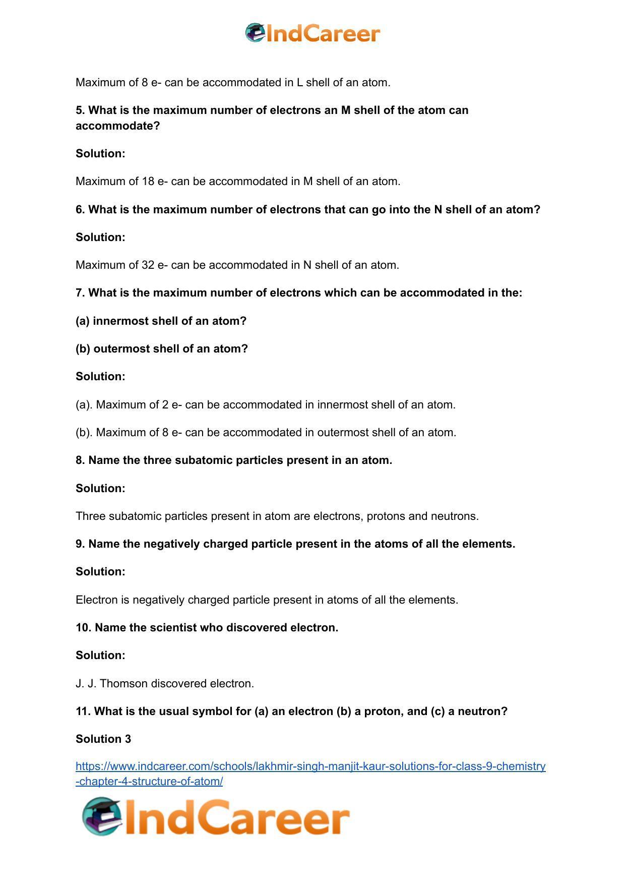 Lakhmir Singh Manjit Kaur Solutions for Class 9 Chemistry: Chapter 4- Structure of Atom - Page 3