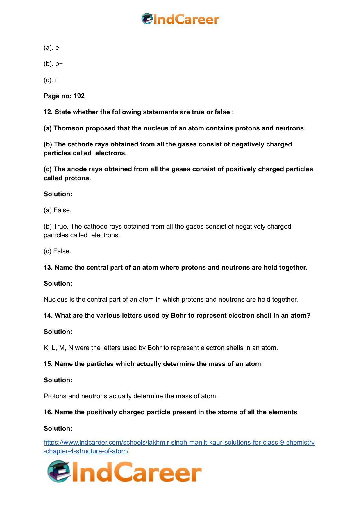 Lakhmir Singh Manjit Kaur Solutions for Class 9 Chemistry: Chapter 4- Structure of Atom - Page 4