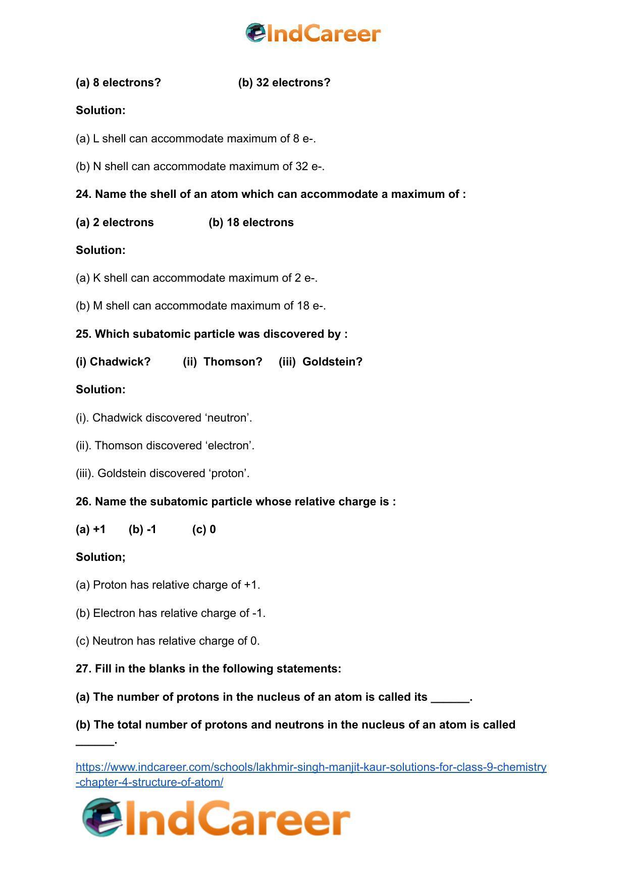 Lakhmir Singh Manjit Kaur Solutions for Class 9 Chemistry: Chapter 4- Structure of Atom - Page 6
