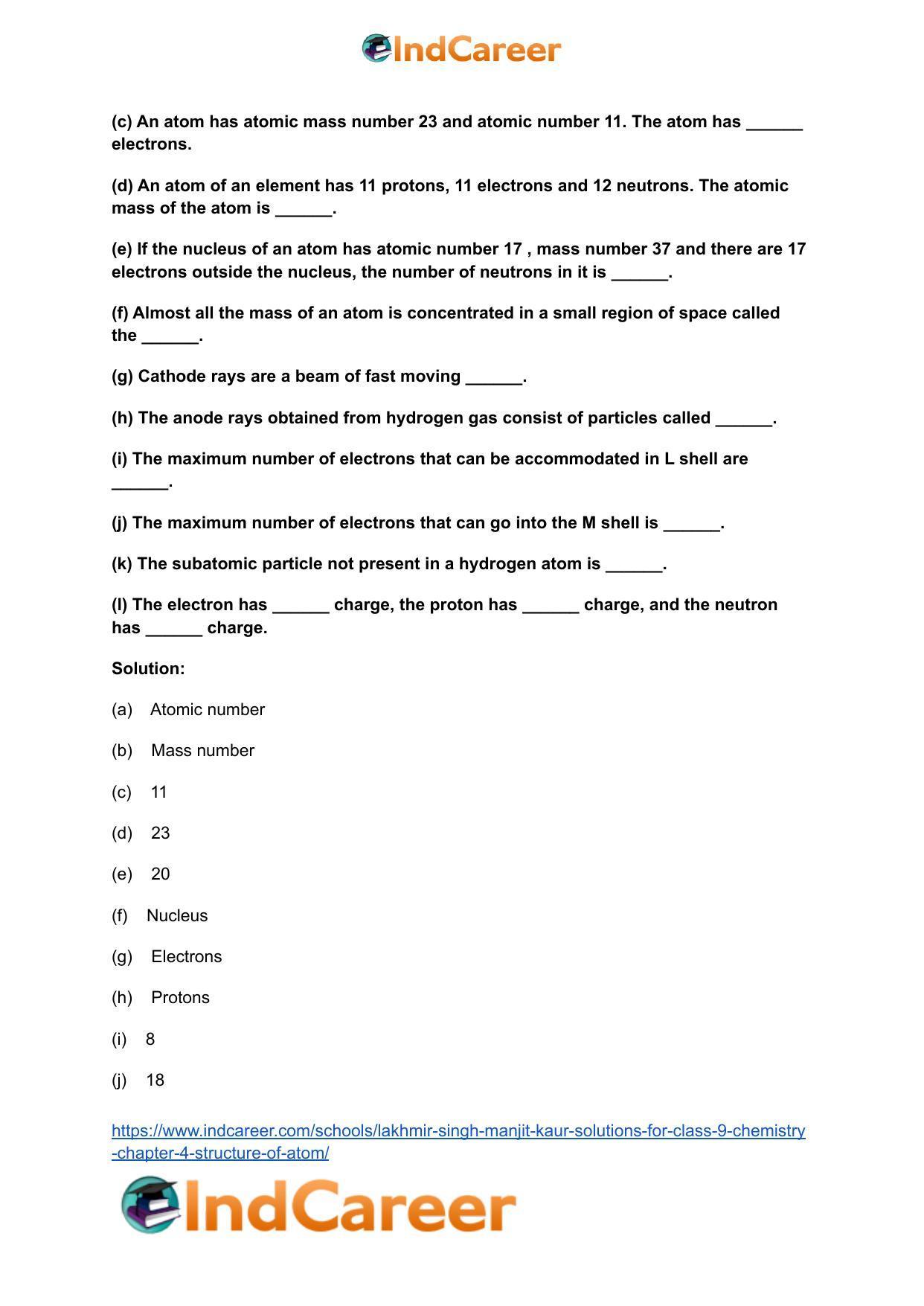 Lakhmir Singh Manjit Kaur Solutions for Class 9 Chemistry: Chapter 4- Structure of Atom - Page 7