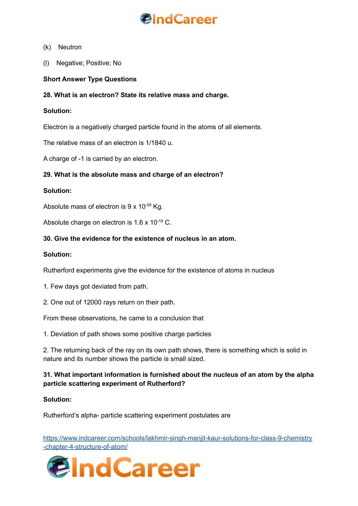 Lakhmir Singh Manjit Kaur Solutions for Class 9 Chemistry: Chapter 4- Structure of Atom - Page 8