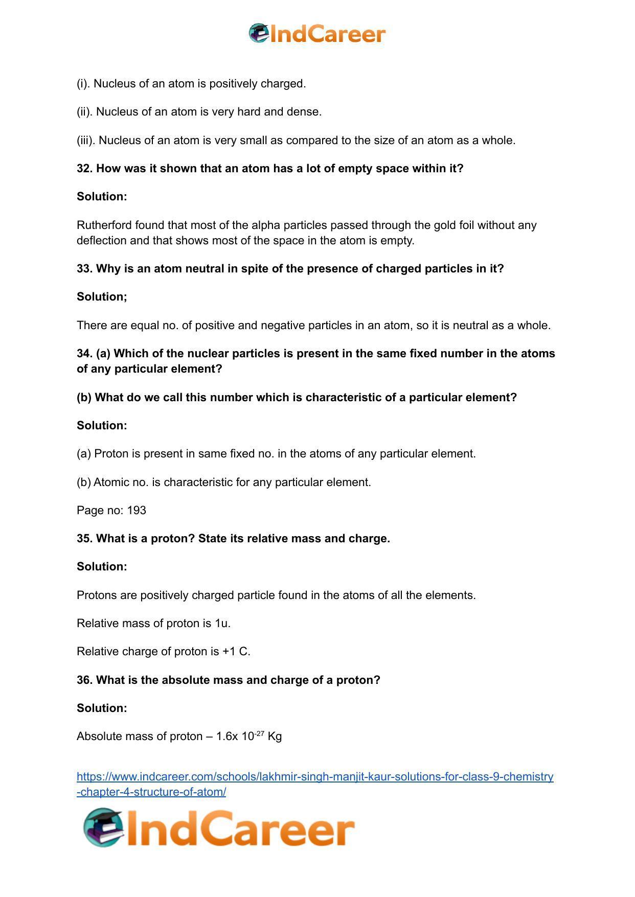Lakhmir Singh Manjit Kaur Solutions for Class 9 Chemistry: Chapter 4- Structure of Atom - Page 9