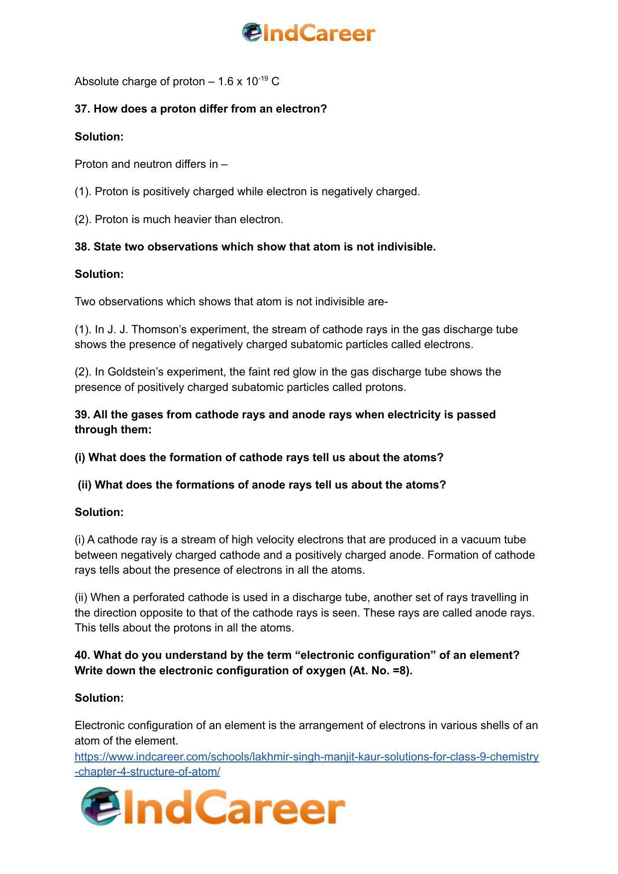 Lakhmir Singh Manjit Kaur Solutions for Class 9 Chemistry: Chapter 4- Structure of Atom - Page 10
