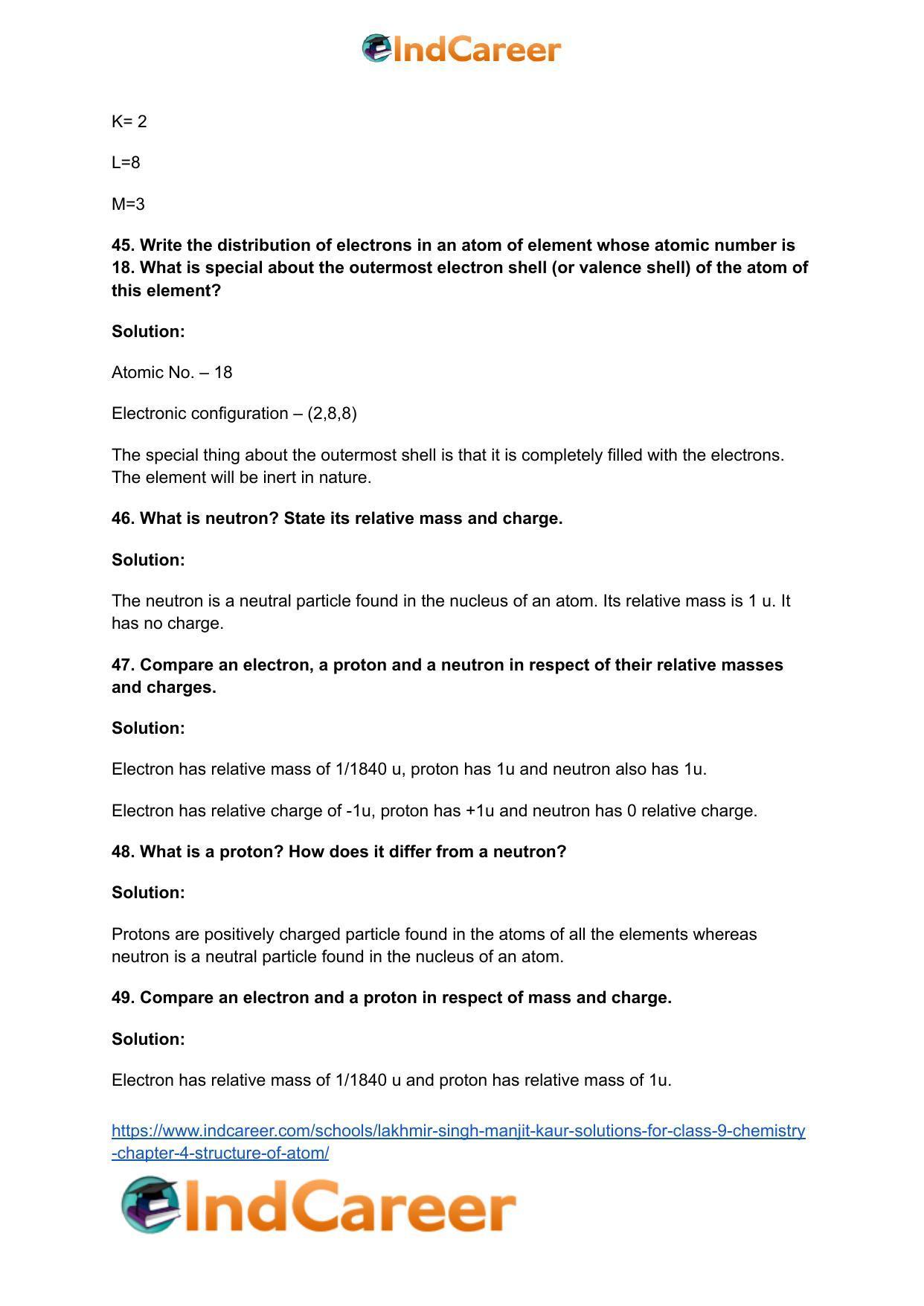 Lakhmir Singh Manjit Kaur Solutions for Class 9 Chemistry: Chapter 4- Structure of Atom - Page 12