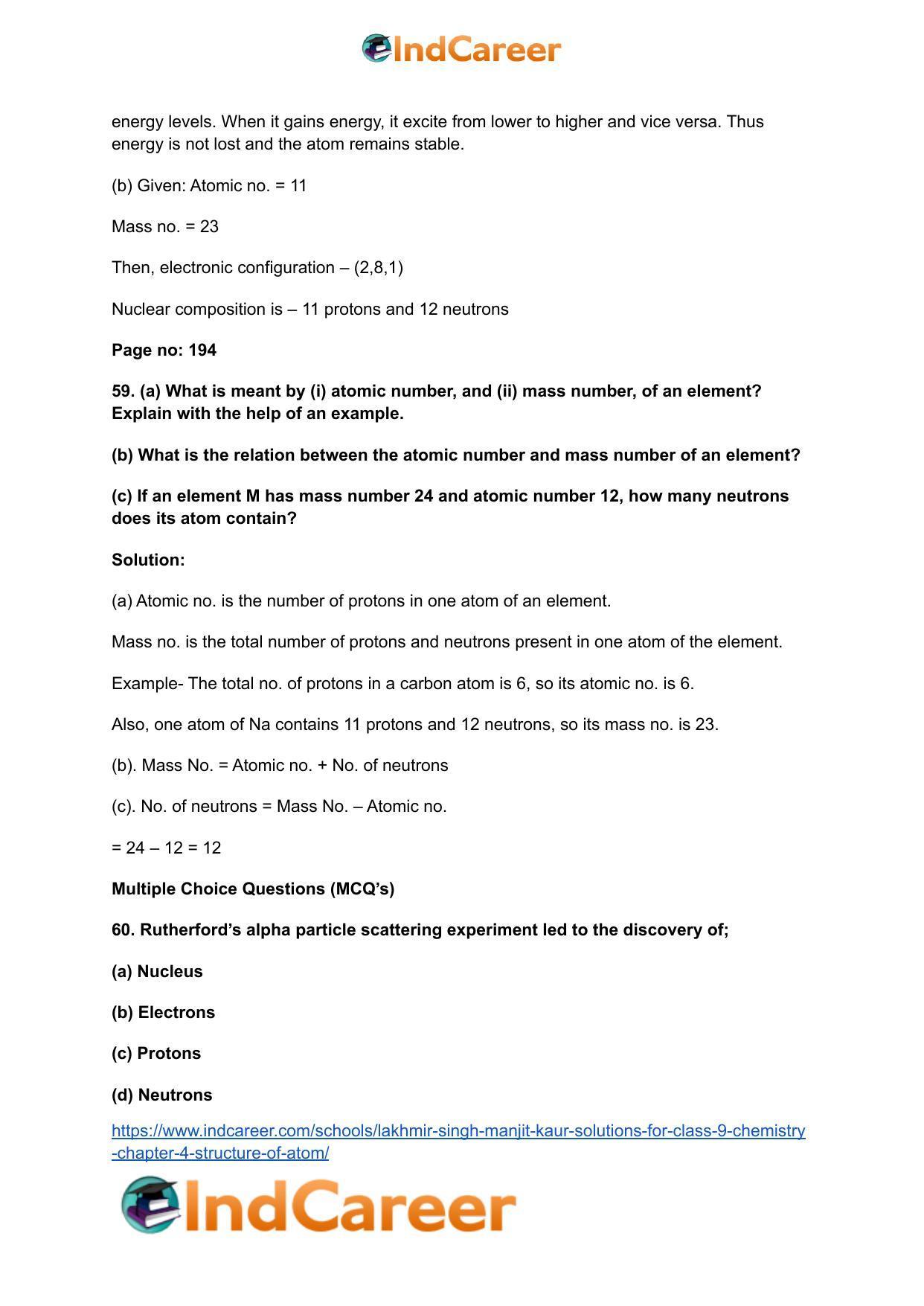 Lakhmir Singh Manjit Kaur Solutions for Class 9 Chemistry: Chapter 4- Structure of Atom - Page 17