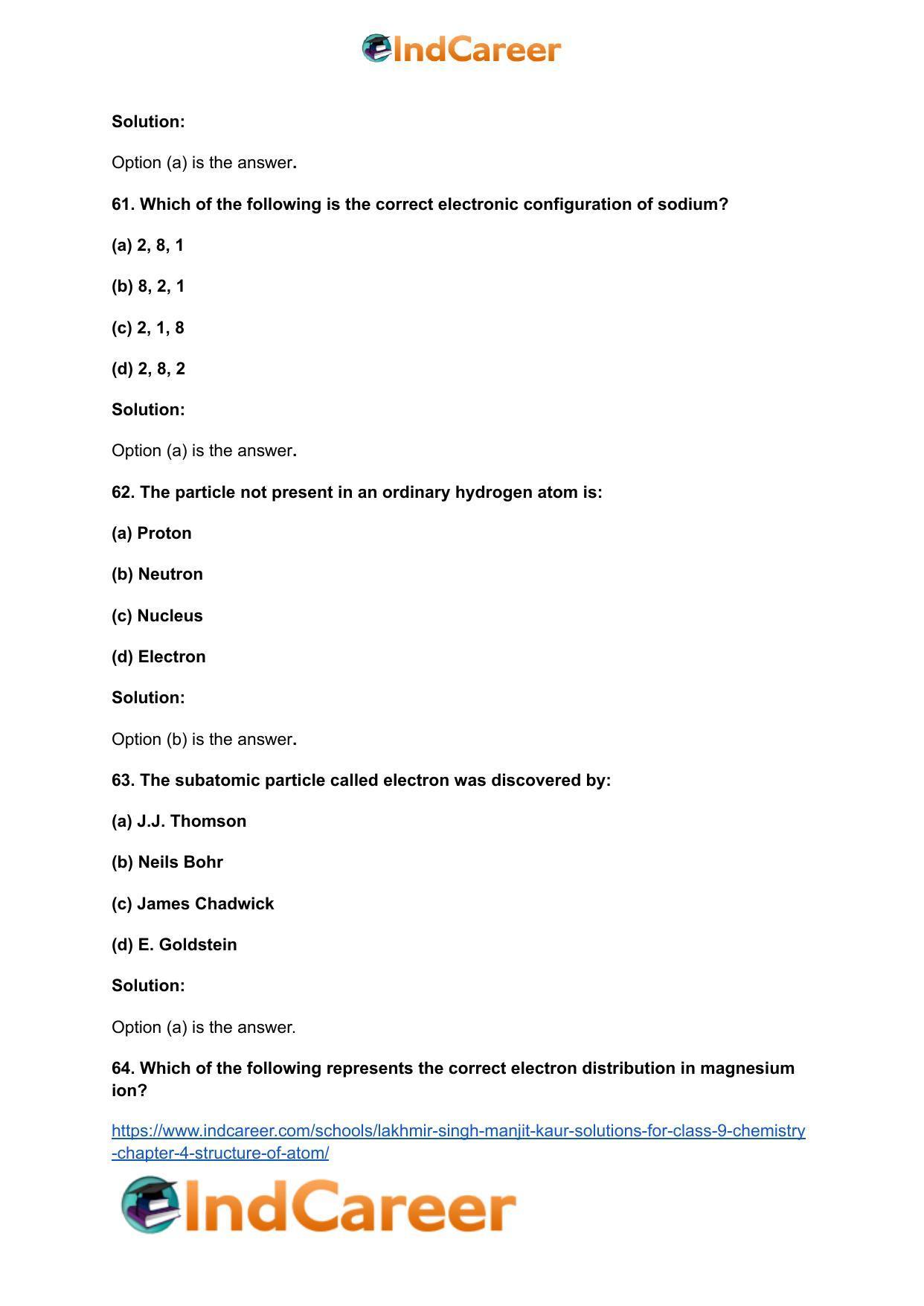 Lakhmir Singh Manjit Kaur Solutions for Class 9 Chemistry: Chapter 4- Structure of Atom - Page 18