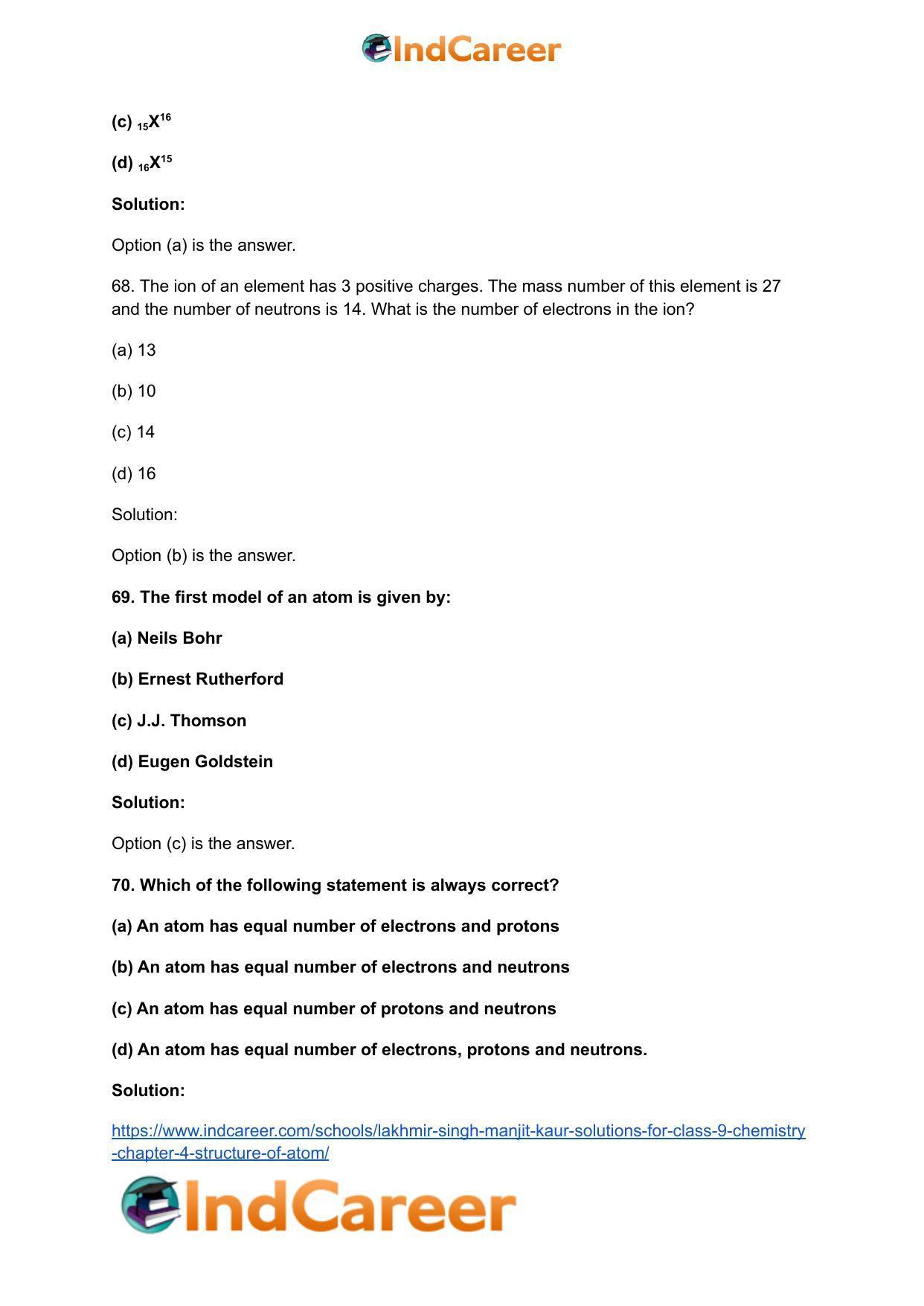 Lakhmir Singh Manjit Kaur Solutions for Class 9 Chemistry: Chapter 4- Structure of Atom - Page 20