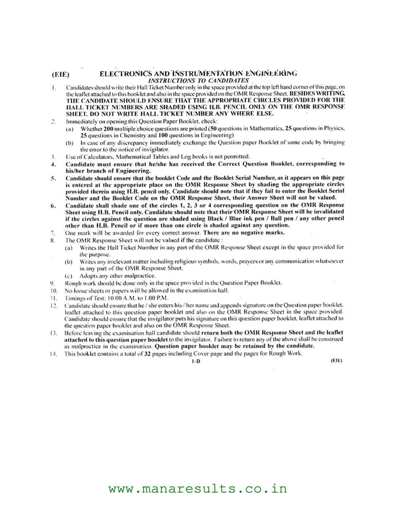 AP ECET 2016 Electronics and Instrumentation Engineering Old Previous Question Papers - Page 1