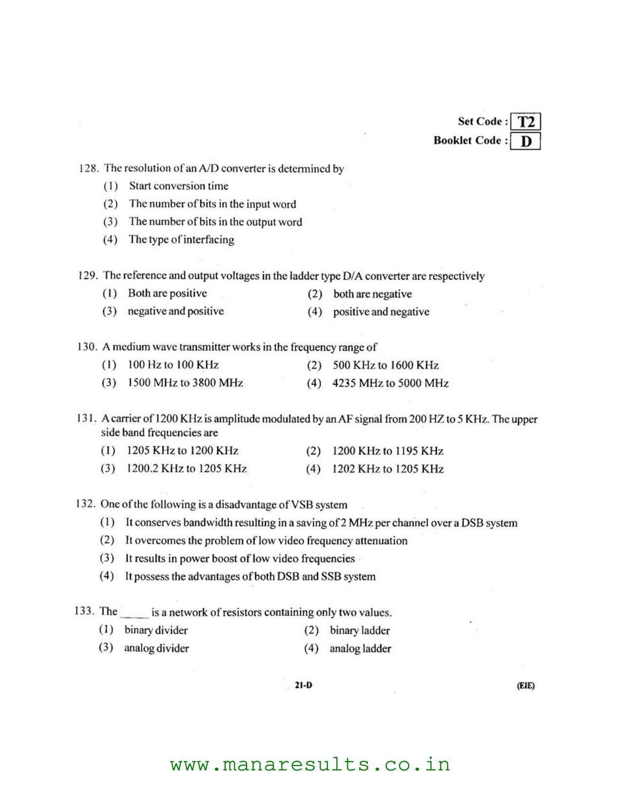 AP ECET 2016 Electronics and Instrumentation Engineering Old Previous Question Papers - Page 20