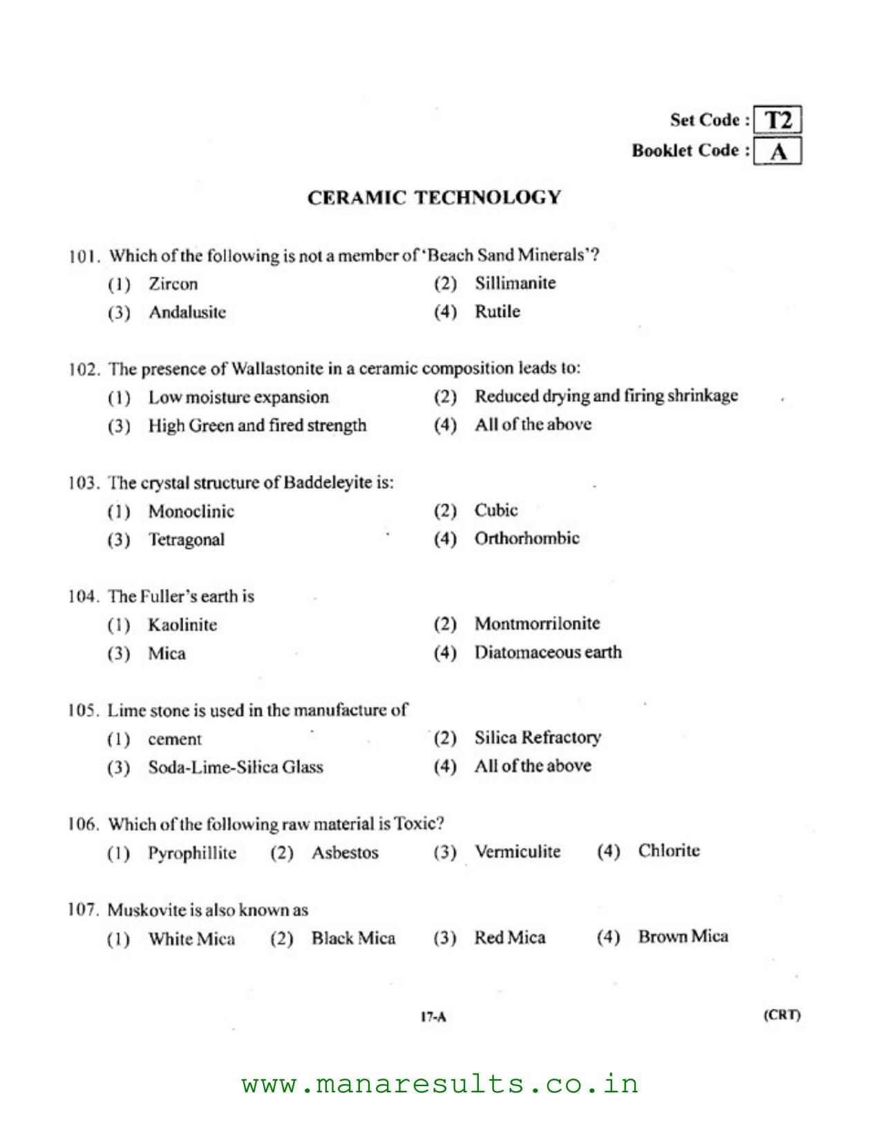 AP ECET 2016 Ceramic Technology Old Previous Question Papers - Page 16