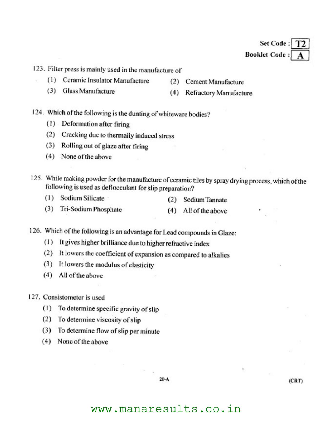 AP ECET 2016 Ceramic Technology Old Previous Question Papers - Page 19