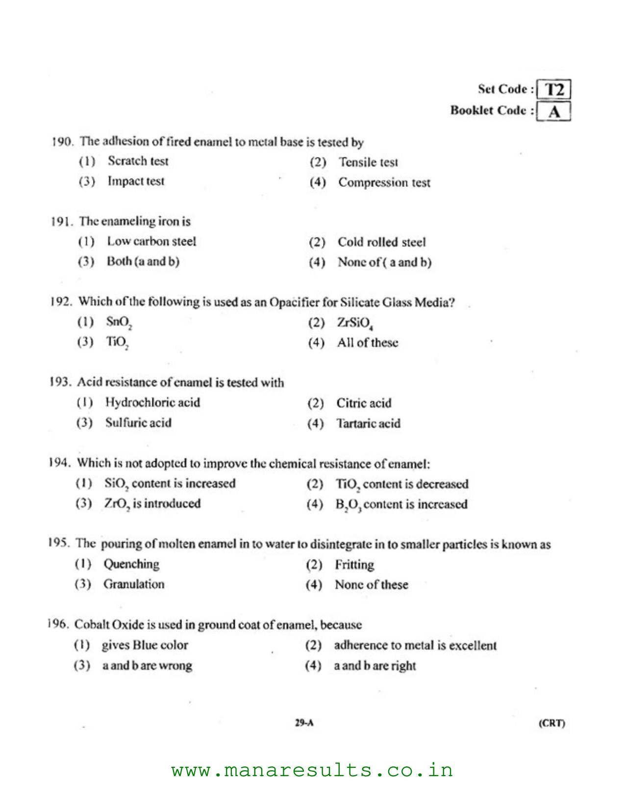AP ECET 2016 Ceramic Technology Old Previous Question Papers - Page 28