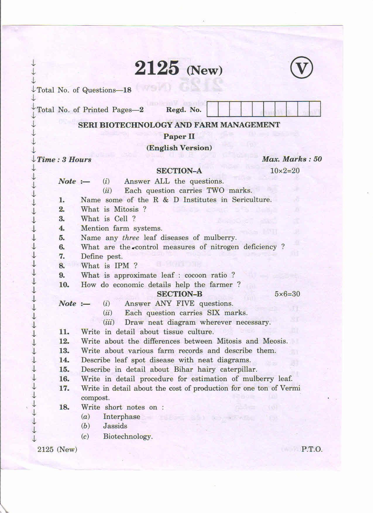 AP Inter 2nd Year Seri Biotechnology Farm Management-II (new) March-2020-Vocational Question Paper - Page 1