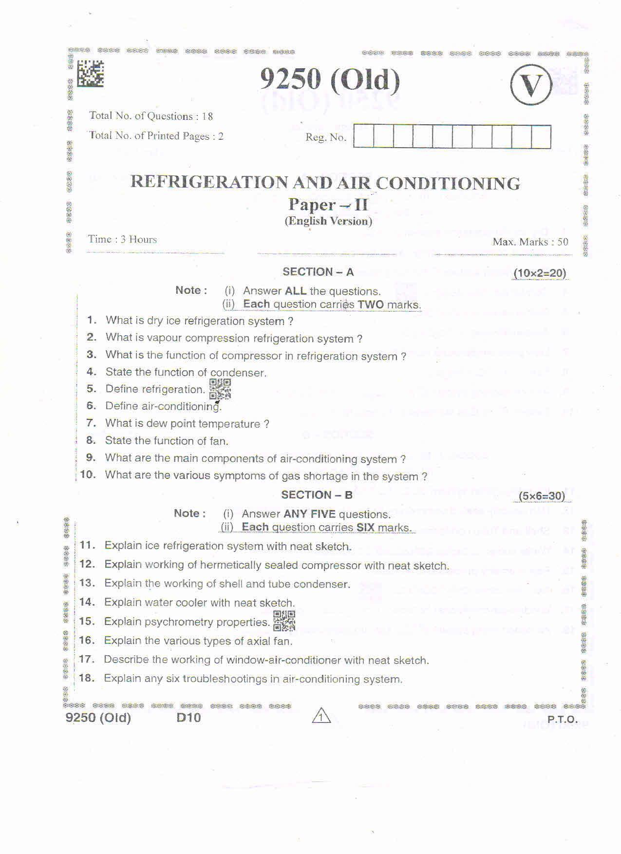 AP Intermediate 2nd Year Vocational Question Paper September-2021- Air_Conditioning&Auto_Reconditioning_Machines-II - Page 1