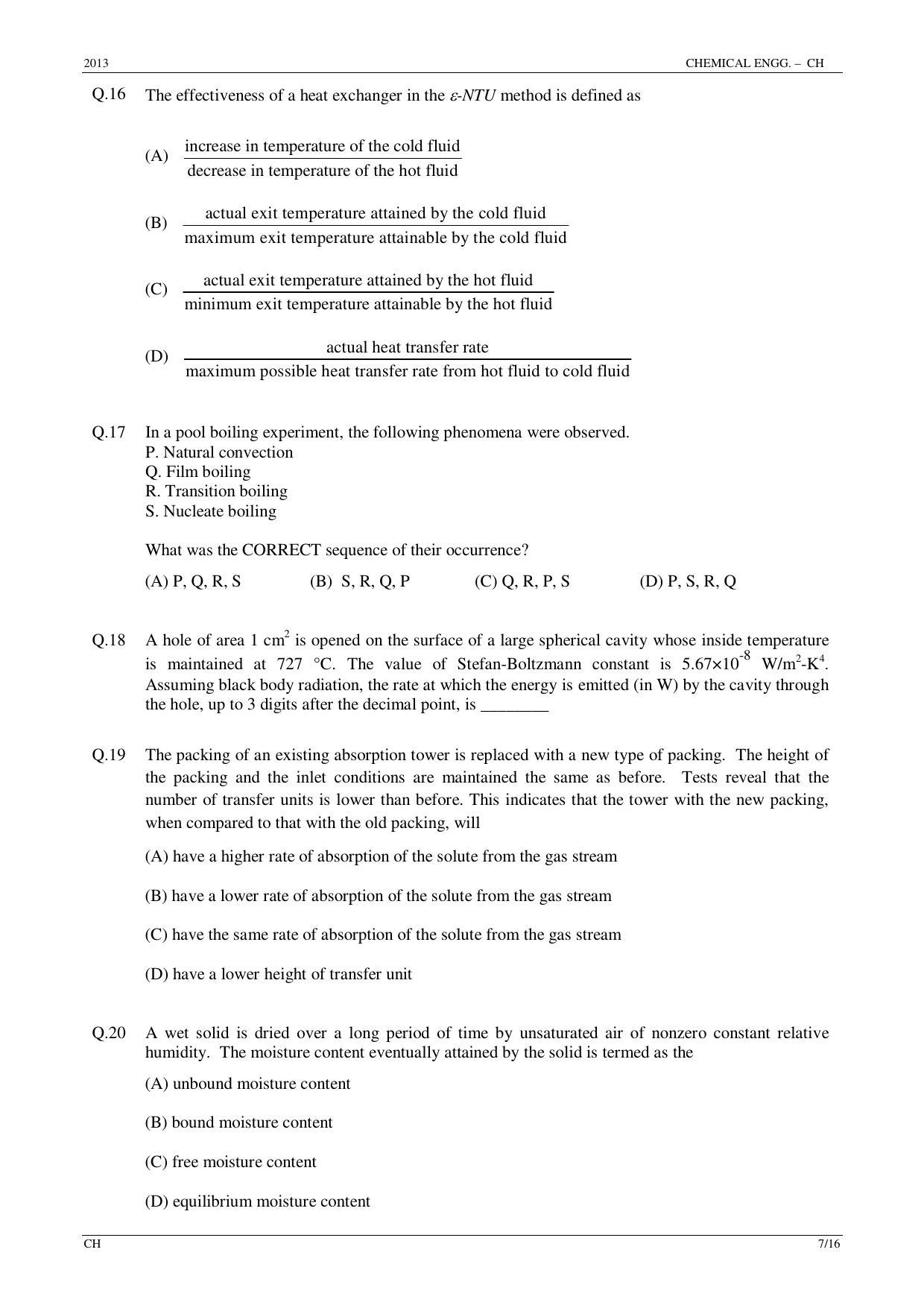 GATE 2013 Chemical Engineering (CH) Question Paper with Answer Key - Page 7