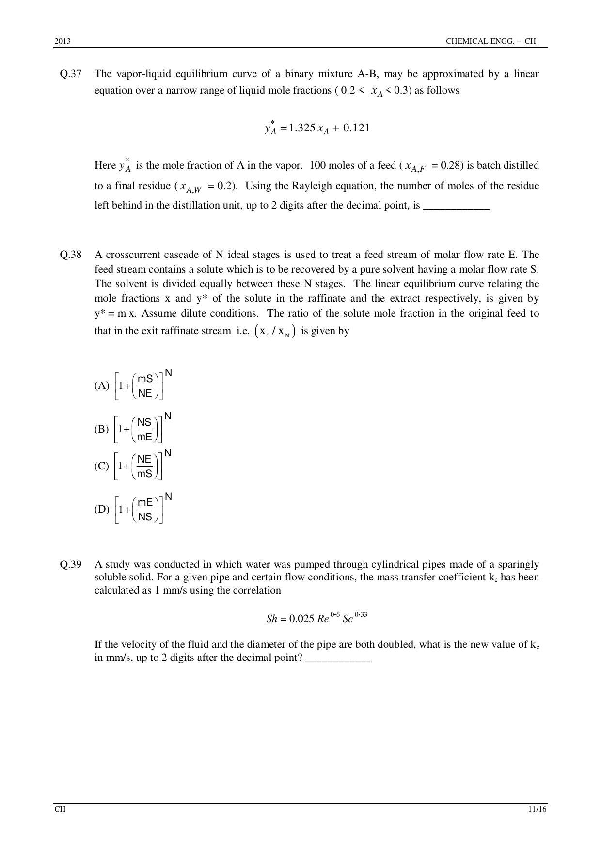 GATE 2013 Chemical Engineering (CH) Question Paper with Answer Key - Page 11