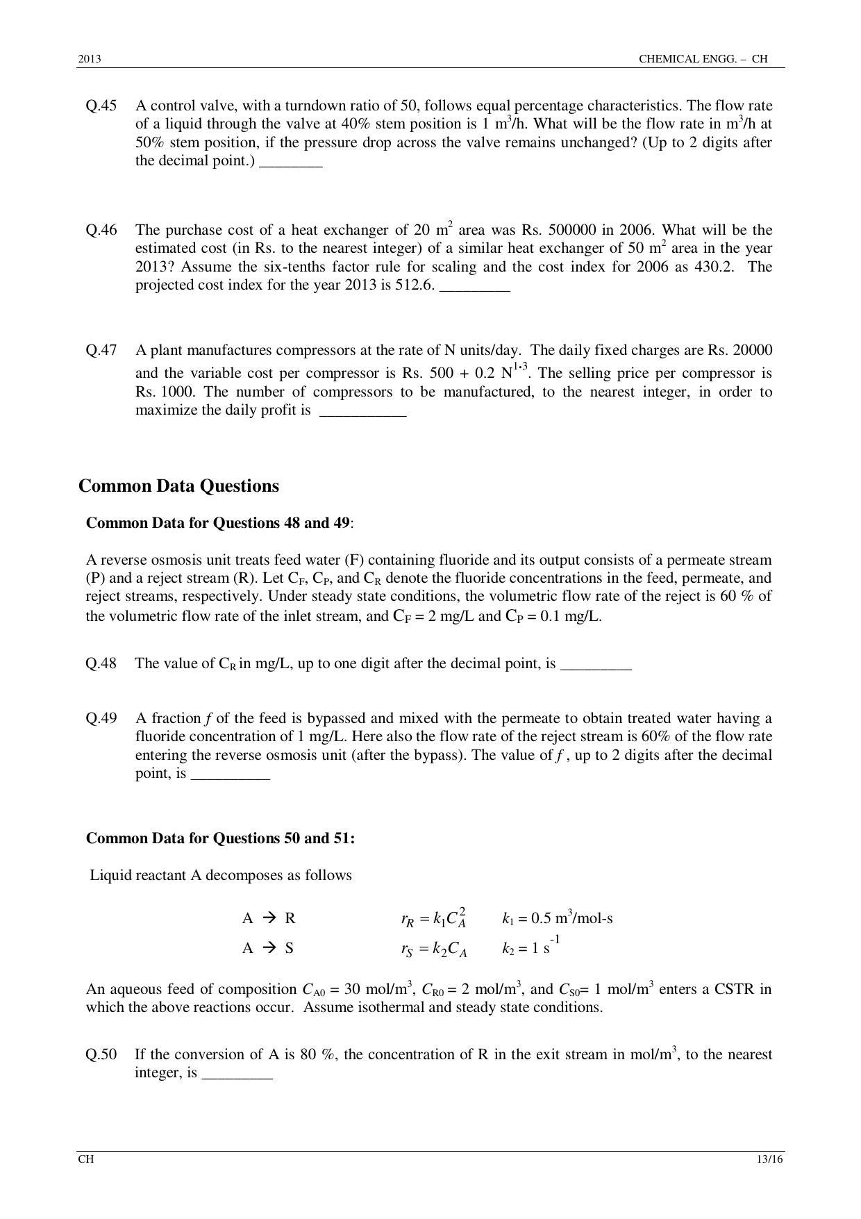 GATE 2013 Chemical Engineering (CH) Question Paper with Answer Key - Page 13