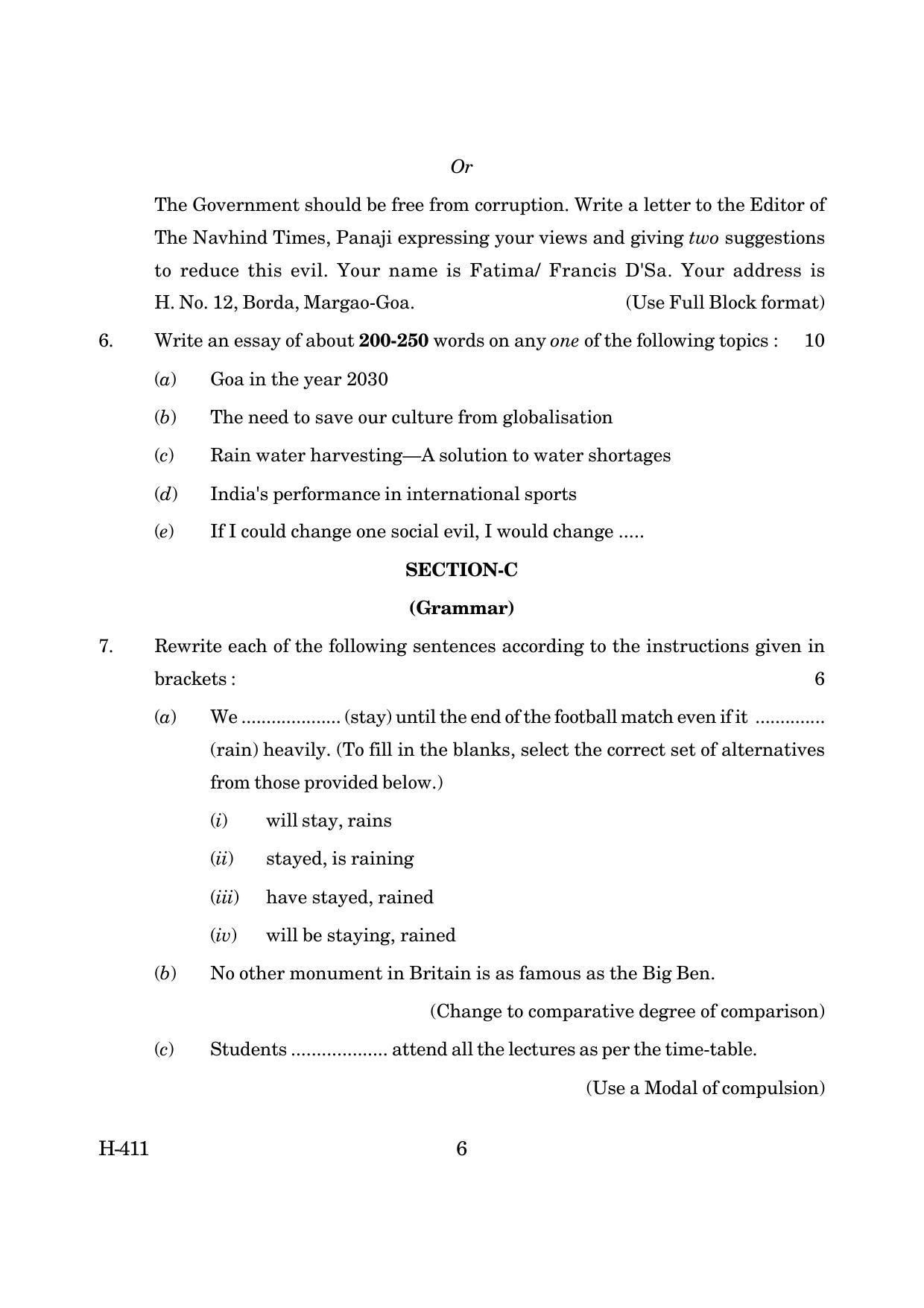 Goa Board Class 12 English I  2019 (March 2019) Question Paper - Page 6