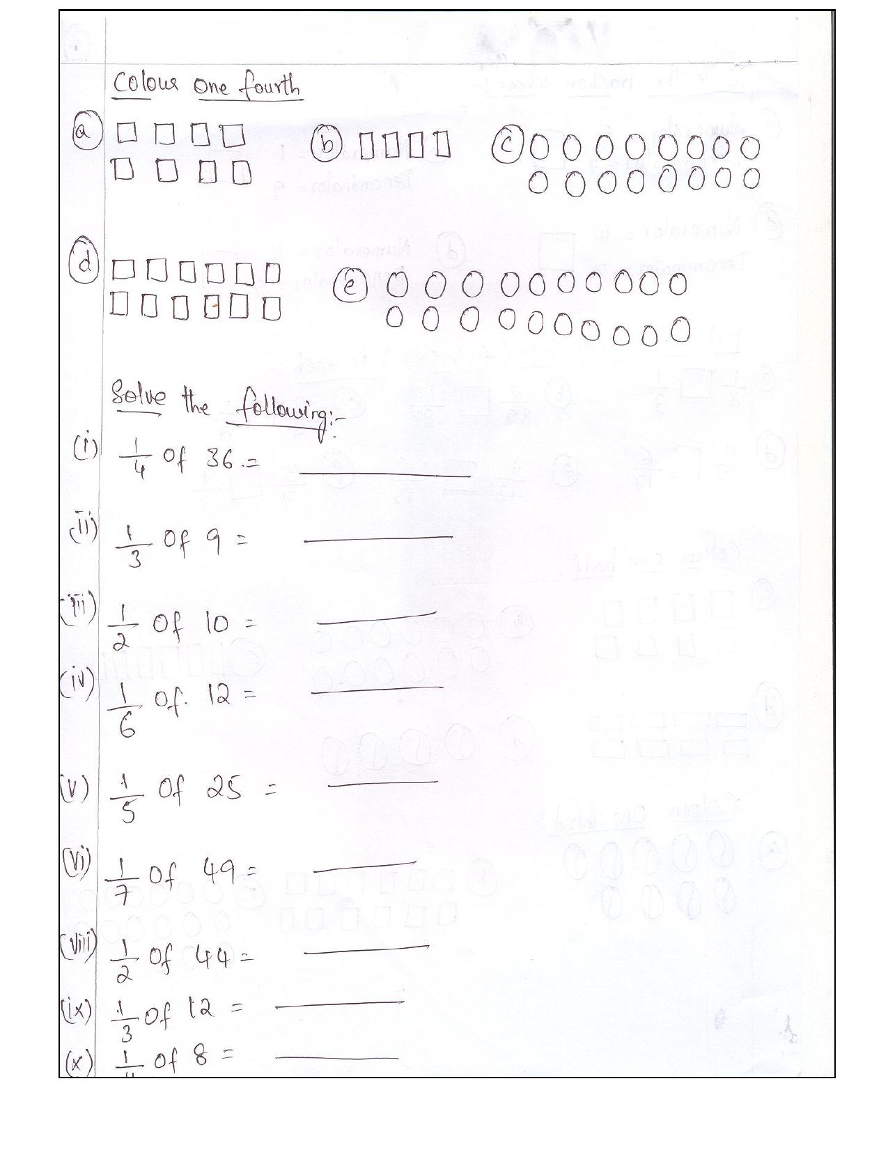 Worksheet for Class 3 Mathematics Fractions Assignment - Fill in The Blanks - Page 4