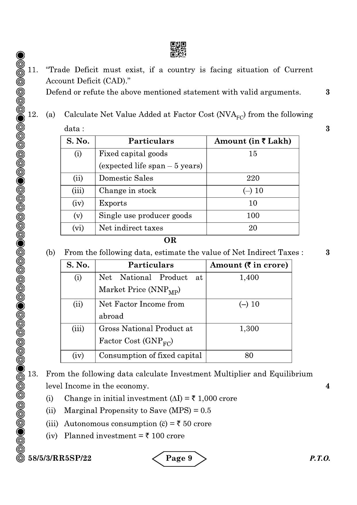 CBSE Class 12 58-5-3 Economics 2024 Question Paper - Page 9