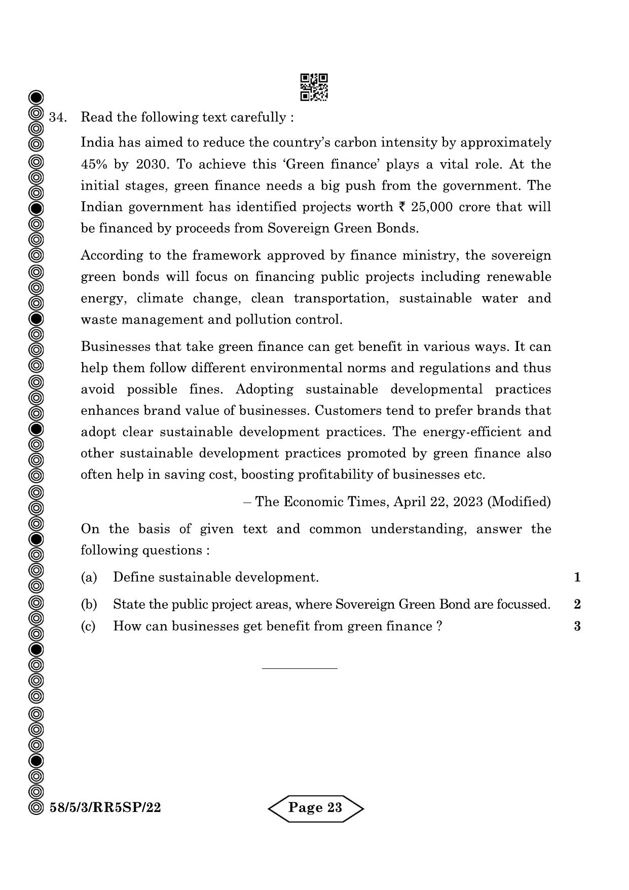 CBSE Class 12 58-5-3 Economics 2024 Question Paper - Page 23