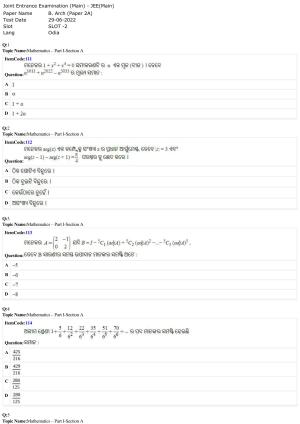 JEE Mains 2022: B. Arch (Paper 2A) Odiya (Shift 2) 29-06-2022 Question Paper
