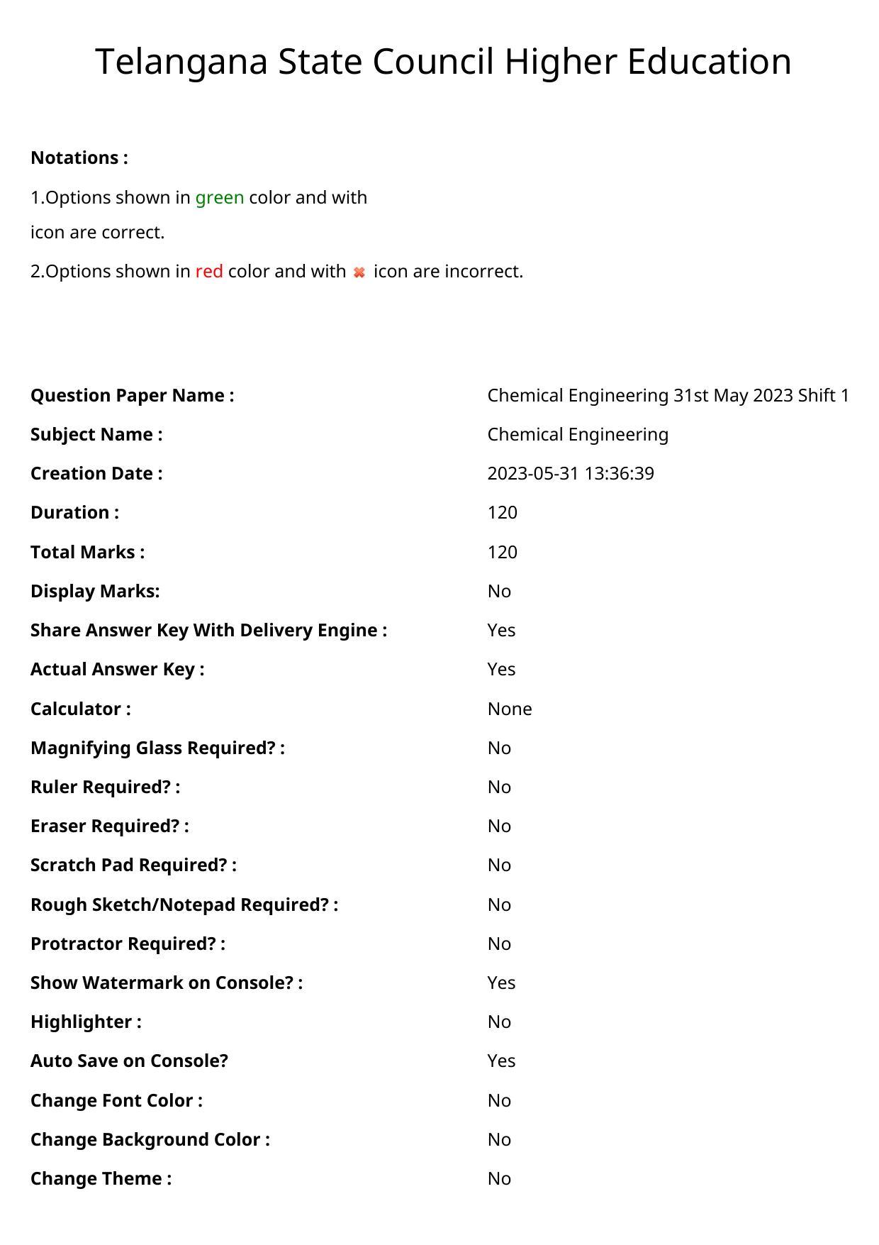 TS PGECET 2023: CH-CHEMICAL ENGINEERING Question Papers - Page 1