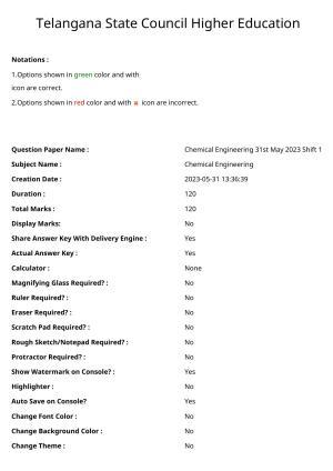 TS PGECET 2023: CH-CHEMICAL ENGINEERING Question Papers