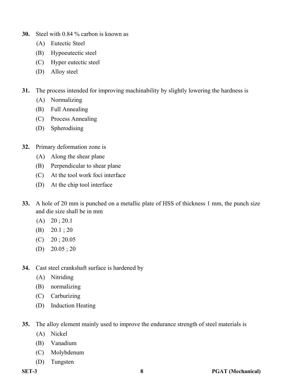 OJEE PGAT 2013 Mechanical Set 3 Question Paper - Page 7