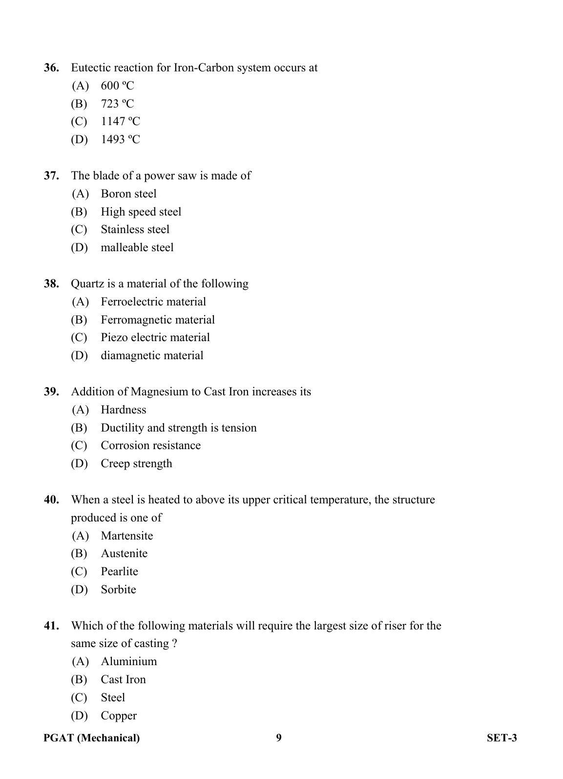 OJEE PGAT 2013 Mechanical Set 3 Question Paper - Page 8