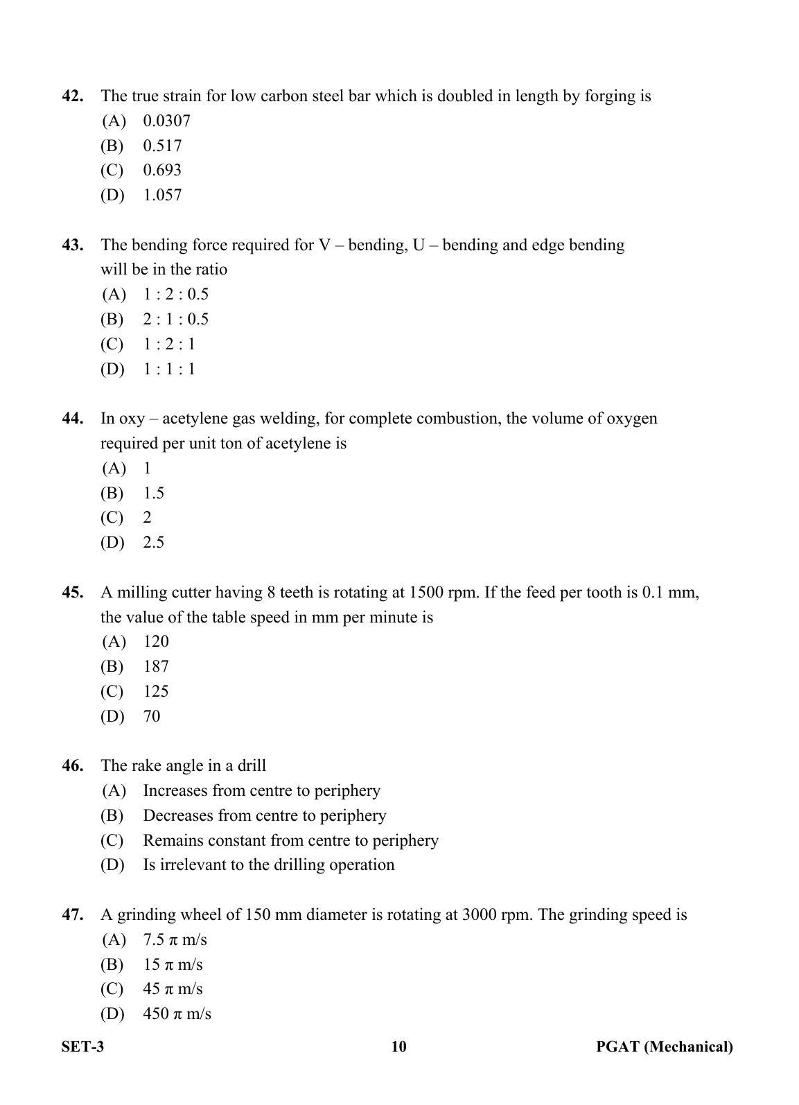 OJEE PGAT 2013 Mechanical Set 3 Question Paper - Page 9