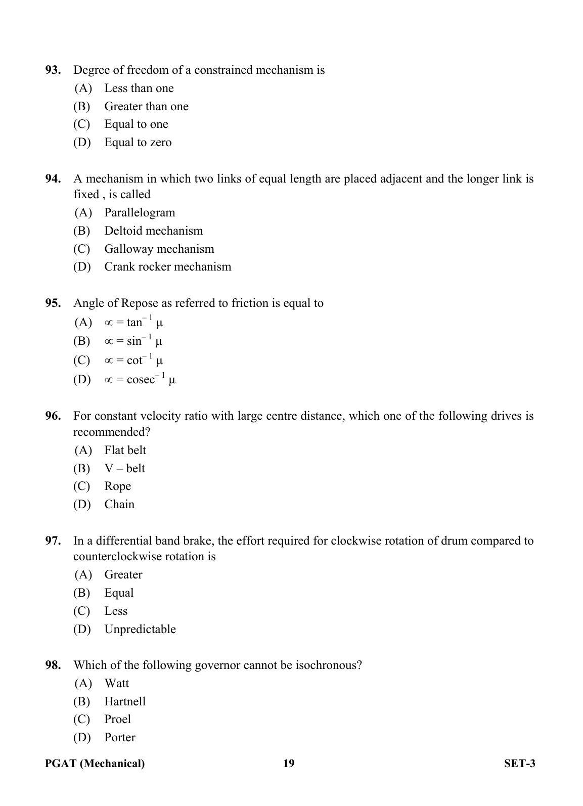 OJEE PGAT 2013 Mechanical Set 3 Question Paper - Page 18