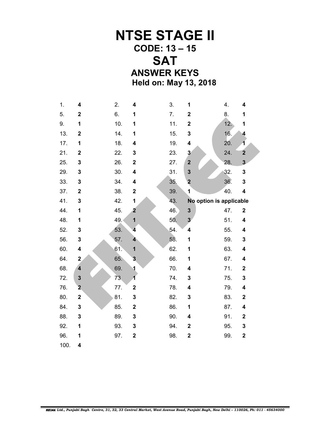 NTSE 2018 (Stage II) SAT, MAT Answer Key - Page 2