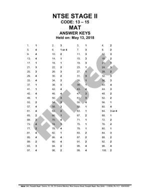 NTSE 2018 (Stage II) SAT, MAT Answer Key