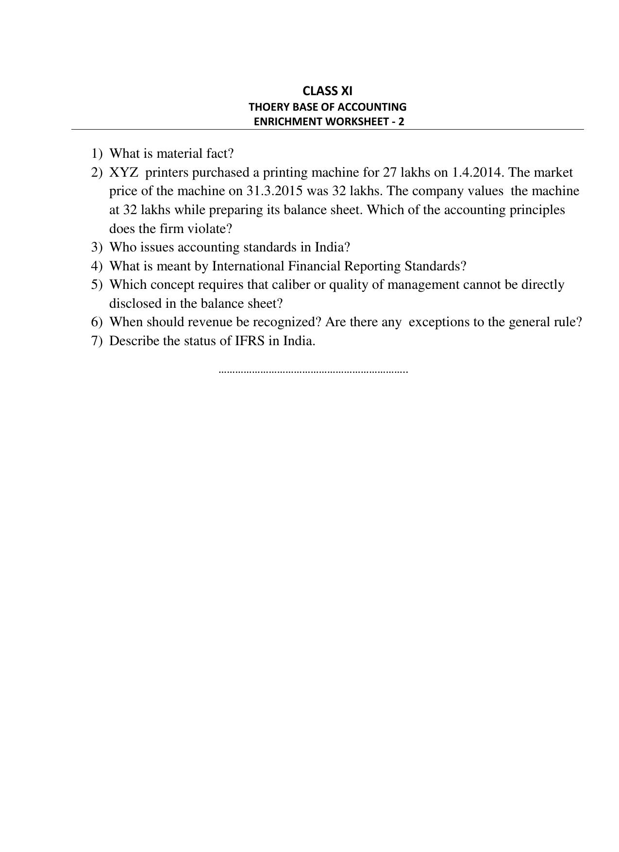 CBSE Worksheets for Class 11 Accountancy Theory Base of Accounting Enrichment Assignment - Page 1