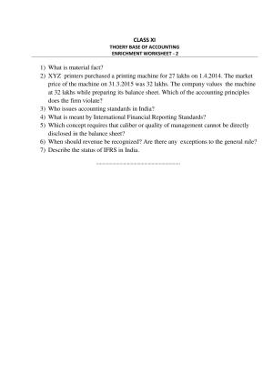 CBSE Worksheets for Class 11 Accountancy Theory Base of Accounting Enrichment Assignment